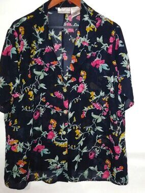 Kathy Lee 22 24 Black Navy Flowered Top Plus